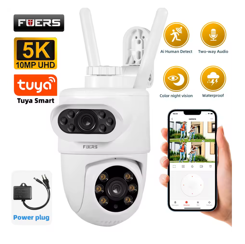 TUYA - FUERS 5K 10MP kettős lencsés Tuya Smart  WIFI megfigyelő kültéri kamera